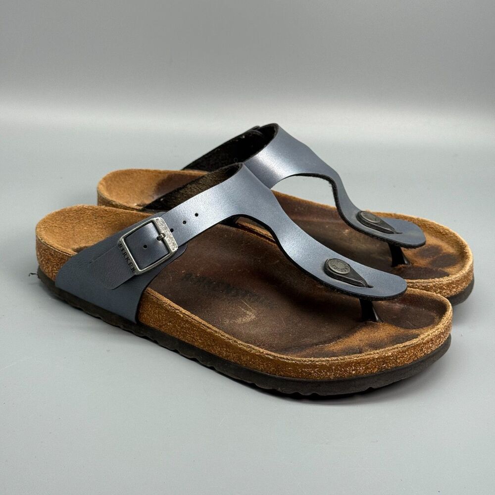 Birkenstock Gizeh Womens 6 Gray Blue Flip-Flop Sandals Open Toe Slip on Metallic